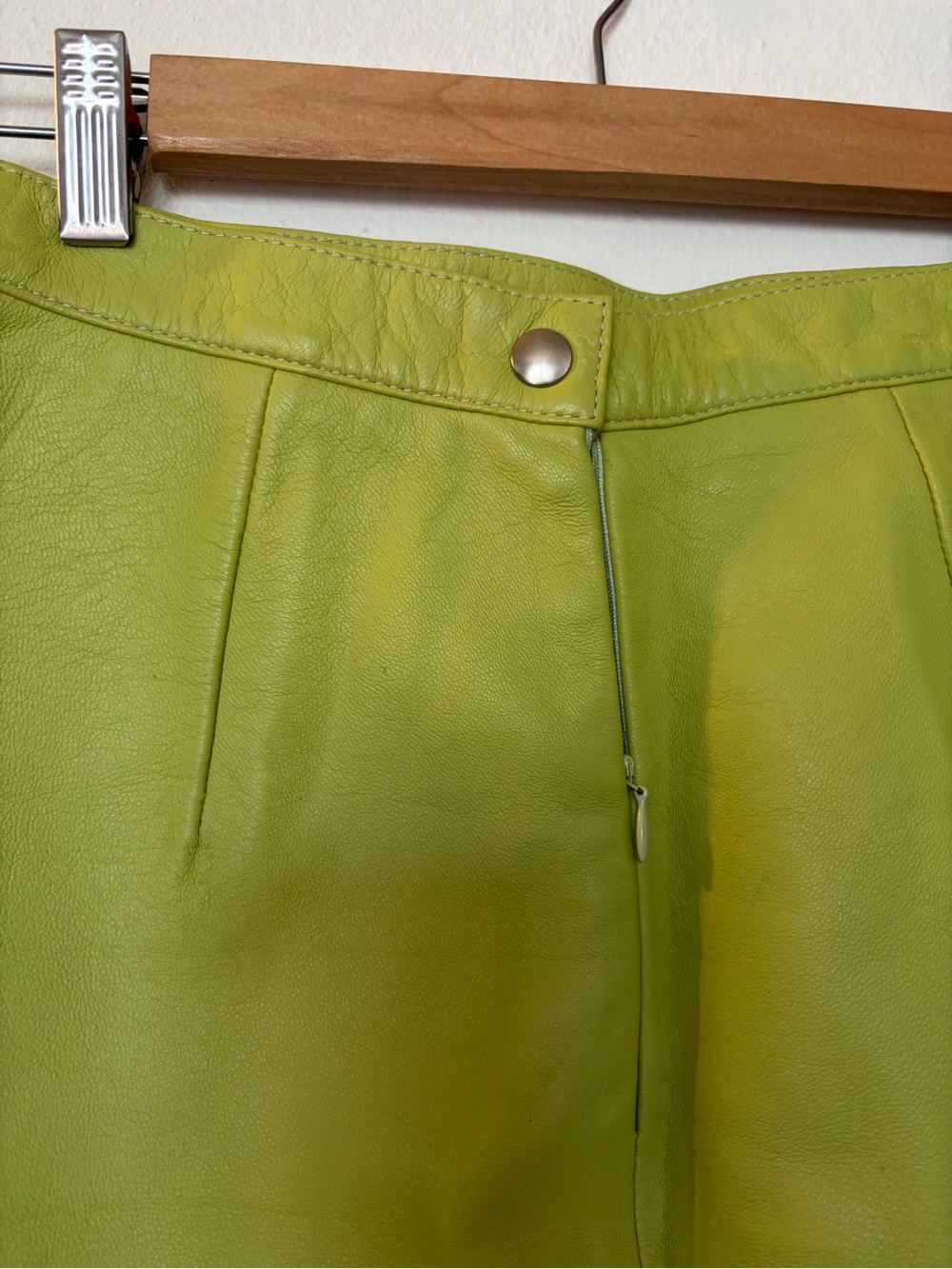 Women’s Lime Green lambskin Leather Pencil Skirt - Picture 3 of 5